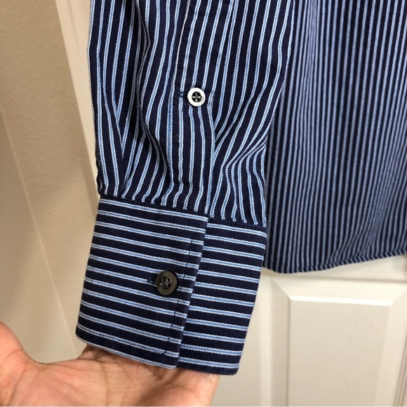 Michael Kors Cotton Blue Stripe Long Sleeve Button Up Dress Shirt 7 1/2 34/35 XL - Picture 9 of 12
